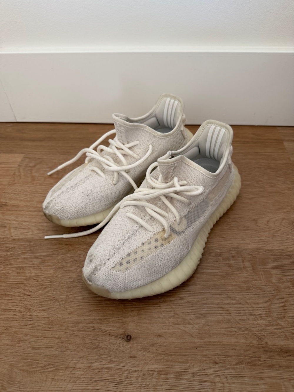 adidas Yeezy Cream White Low-Top Knit Sneakers